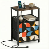 Retro 60s Bedside Table - Cabinet with Charging Station & Drawers