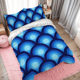 Blue Peacock Eye Pattern Comforter Set: 70s Retro Queen Size Microfiber Bedding