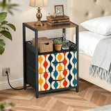 Midcentury Side Table with Power Outlets - Nightstand With Two Drawers