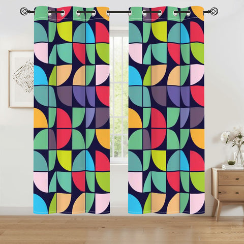Abstract 60s Bauhaus Blackout Curtains: Vibrant Retro Midcentury Drapes