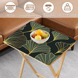 Gold Ginkgo retro TV tray set of 4, tabletop close-up with fruit bowl