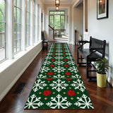 Green Snowflake Christmas Runner Rug 24" × 120" – Nordic Retro Style