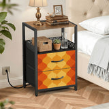 Retro 70s Bedside Table - Side Table with Power Strip & Storage Drawers