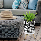 Black White Zebra Flower Pot - Retro Animal Print Wooden Legs Plant Pot