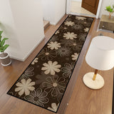Mocha Retro Flower Hallway Runner Rugs – 60s 70s Midcentury Designs