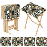 Atomic Bottles Olive retro TV tray set of 4, open table and four folded trays with storage rack