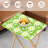 Green Daisy retro TV tray set of 4, tabletop close-up with fruit bowl