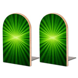 Retro Green Sunburst wooden bookends, set of 2, with a green sunburst