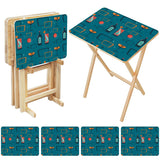 Atomic Cocktail Teal retro TV tray set of 4, open table and four folded trays with storage rack
