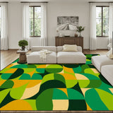 Green 70s Vintage Area Rug 12x9 – Plush Midcentury Non-Slip Floor Mat