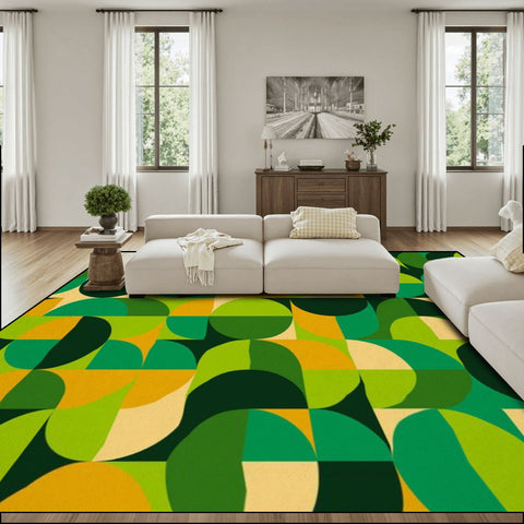 Green 70s Vintage Area Rug 12x9 – Plush Midcentury Non-Slip Floor Mat