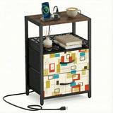 Retro 60s Accent Side Table - Nightstand with Built-In Charging Station