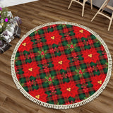 Round Retro Christmas Rug with Tassels – 4 Sizes Poinsettia Tartan