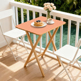 Apricot retro TV tray set of 4, on a balcony with coffee and pastries