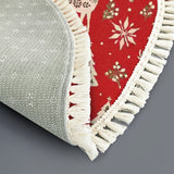 Red White Reindeer Trees Round Retro Christmas Rug with Tassels
