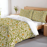 Retro 70s Daisy Pattern Duvet Cover Set: Green Orange White Floral Bedding