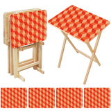 Retro 60s Folding Tray Tables with Stand – Wooden TV Dinner Tray Set of 4