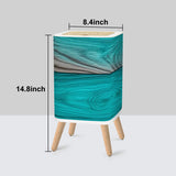 Turquoise & Gray Faux Woodgrain Retro 10L Square Lidded Trash Can