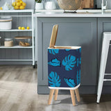 Retro Scandi Square Small Trash Can with Lid, Deep Indigo Oceanic Ink Blue