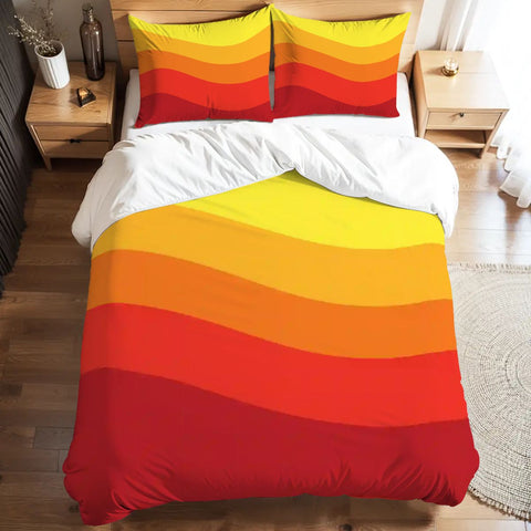 Bright 70s Retro Duvet Cover Set: Orange Yellow Red Queen Size Bedding Set