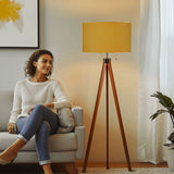 Retro Scandi Tripod Floor Lamp, Ochre Warm Mustard Yellow