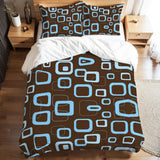 Blau-braunes Retro-Doppelbettwäsche-Set: Midcentury-Bettwäsche in voller Größe