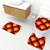 70s Style Bathroom Mat Set | Retro Midcentury 3-Piece Rugs, Peacock Eyes Orange