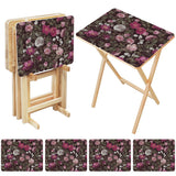 Dark Rose Garden retro TV tray set of 4, open table and four folded trays with storage rack