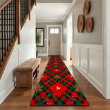 Poinsettia Christmas Runner Rug 24" × 120" – Red & Green Plaid