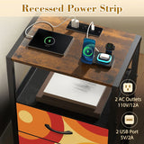 70s Retro Bedside Table Cabinet with Integrated Power Access