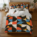 60s Geometric Retro Pattern Duvet Cover Set: Full Double Size Bedding