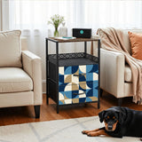 Retro 60s Geometric Bedside Table with Charging Station & Storage