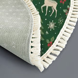 Green Reindeer Pine Round Christmas Rug with Tassels – Retro