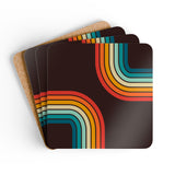 Retro 70s Corkwood Coaster Set | Black Rainbow Midcentury Home Decor