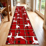 Red Plaid with White Reindeers Christmas Runner Rug 24" × 120"