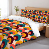 70s Peacock Eye Pattern Comforter Set: Midcentury Retro Queen Size