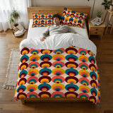 70s Peacock Eye Pattern Comforter Set: Midcentury Retro Queen Size