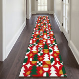 Holidays Season Vintage Style Hallway Retro Runner Rug Red Green White
