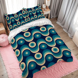 Blue Retro 70s Wave Pattern Duvet Cover Set: Midcentury Modern Bedding