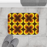 Retro 60s Floral Bath Mat | Mid Century Brown Yellow Flower Pattern