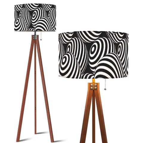 Scandi Retro Tripod Floor Lamp, Op-Art Black White
