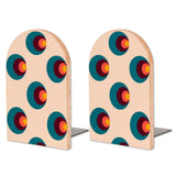 Retro Target Dots wooden bookends, set of 2, with teal, red and purple bullseyes