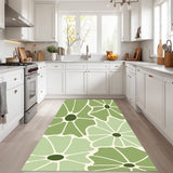 Vintage Midcentury Floral Rug without Tassels, Green White Modern Retro 70s
