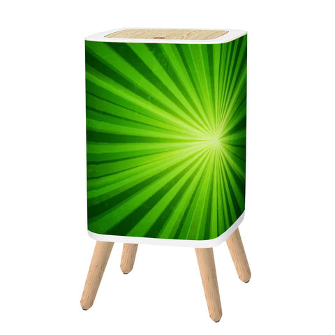 Retro 1970s Square Small Trash Can with Lid, Sunburst Green