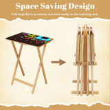 Retro Wooden Folding Side Tables Set of 4 – TV Trays with Storage Stand