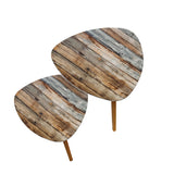 Triangle 60s Retro Tripod Nesting Table Set, Weathered Wood Print