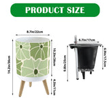 Floral 70s Retro Plant Pot with Wooden Legs: Green White Black Decor