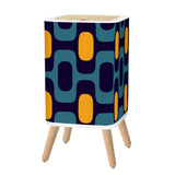 Scandi Square Small Trash Can with Lid, 1970s Blue Curry Yellow Geometric