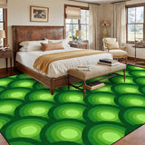 Green Extra Large Peacock Eyes Retro 70s Rug – Midcentury Non-Slip Carpet