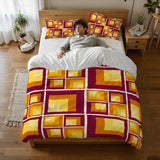 70s Retro Squares Pattern Comforter Set: Midcentury Microfiber Queen Size
